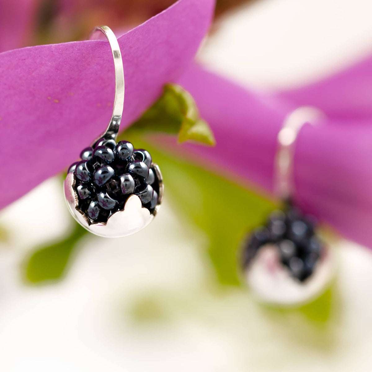 Silver Leaf Blackberries drop earrings